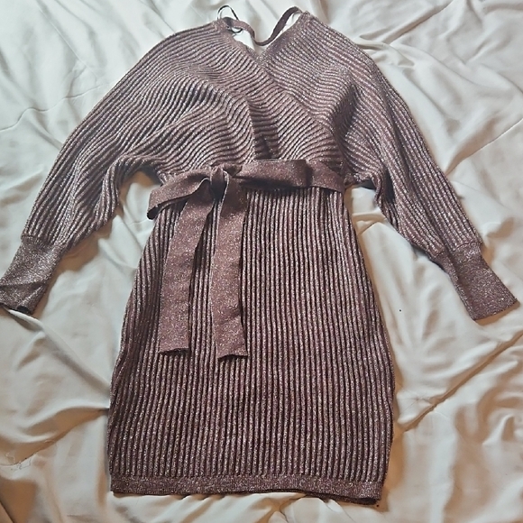Chic Metallic Knit Mini Dress - Picture 1 of 2